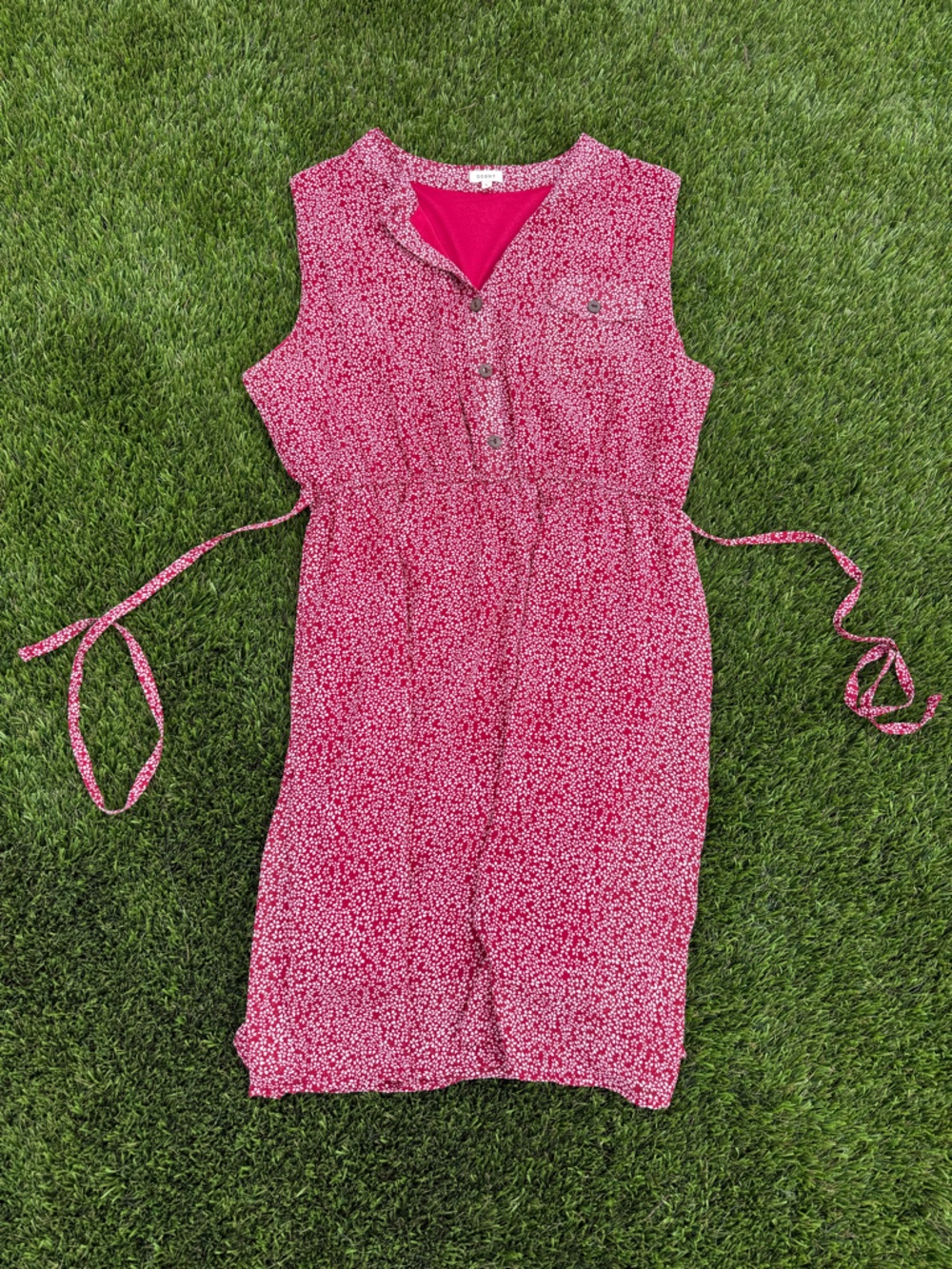 Sleeveless Red Floral Button-Front Day Dress